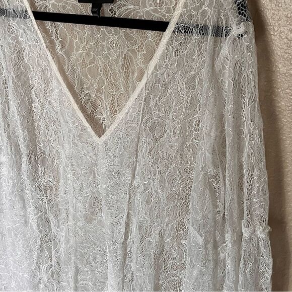 Lane Bryant White Lace V-Neck Sheer Blouse with Ruffle Sleeves Size 22/24 - Picture 4 of 11